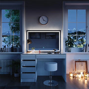 Vicco Tavolino da toilette Sherry, Bianco/Oro, 120 cm con specchio LED e sgabello, con illuminazione LED e sgabello imbottito