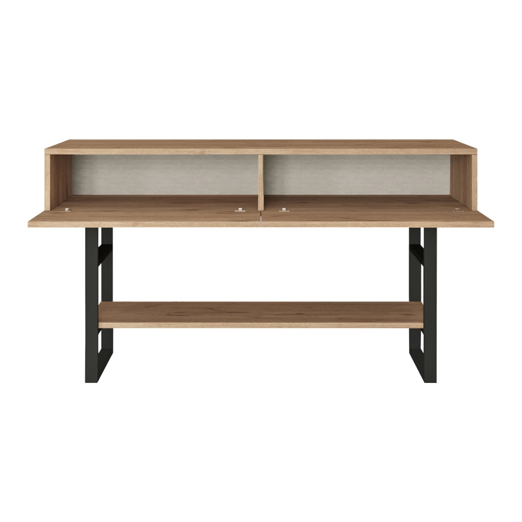 Tavolo Consolle Lappeenranta Mobile Contenitore con Ante a Ribalta 76x139x43 cm Effetto Rovere / Nero [en.casa]