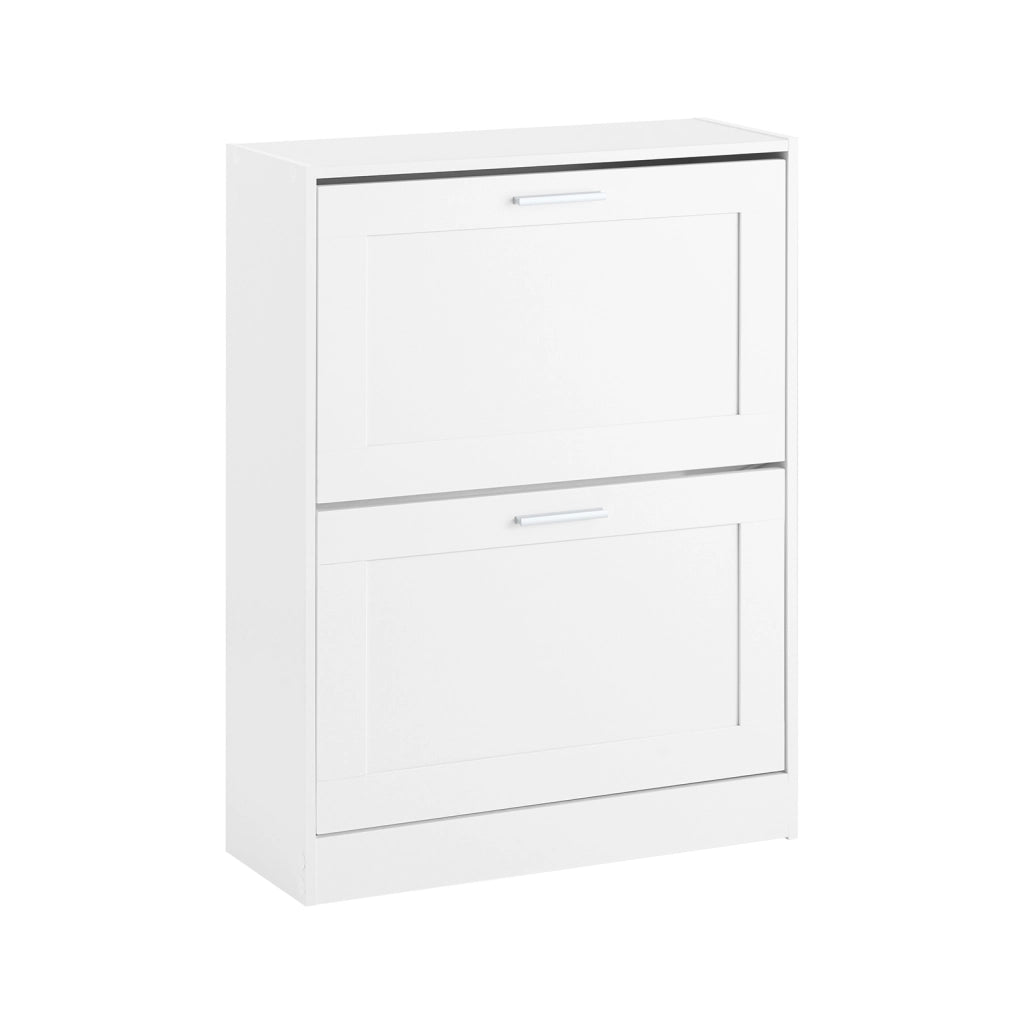 SoBuy Scarpiera Salvaspazio Slim Scarpiera Ingresso a 2 Ribalte - Design Compatto Moderno + Capacità 12 Paia + Adatta a Corridoi Stretti - Bianco 60x25x80cm FSR137-W