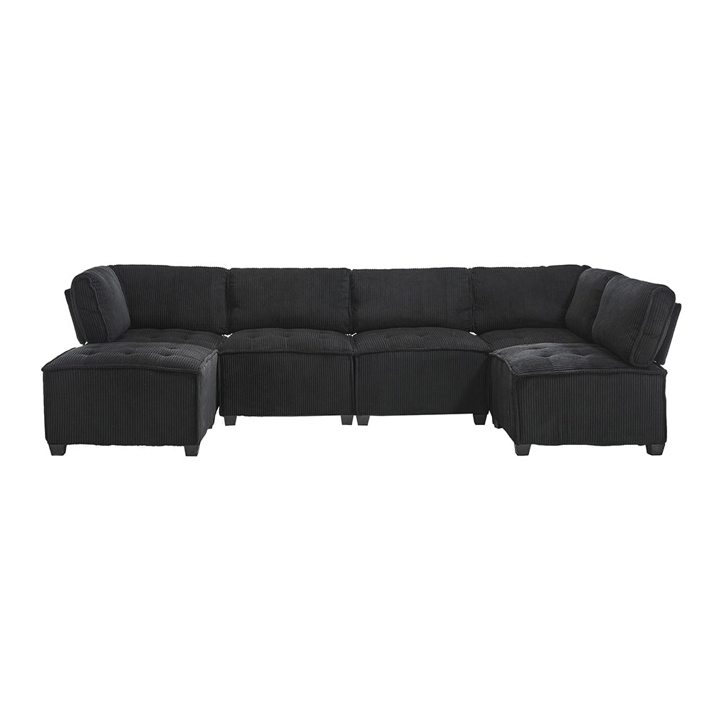 Divano modulare - Xylo - 308cm 6 posti velluto con tasche e struttura legno/metallo nero