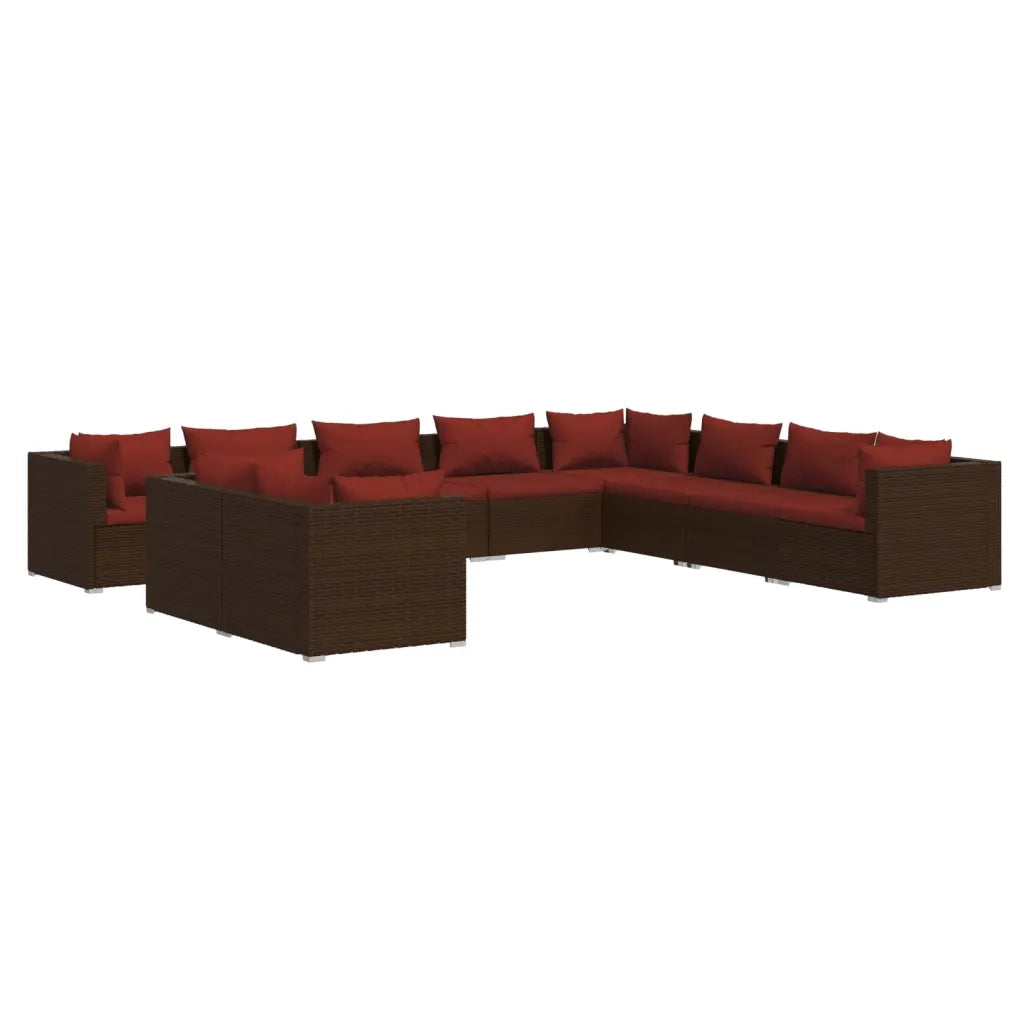 Set Divani da Giardino 10 pz con Cuscini in Polyrattan Marrone 3102515