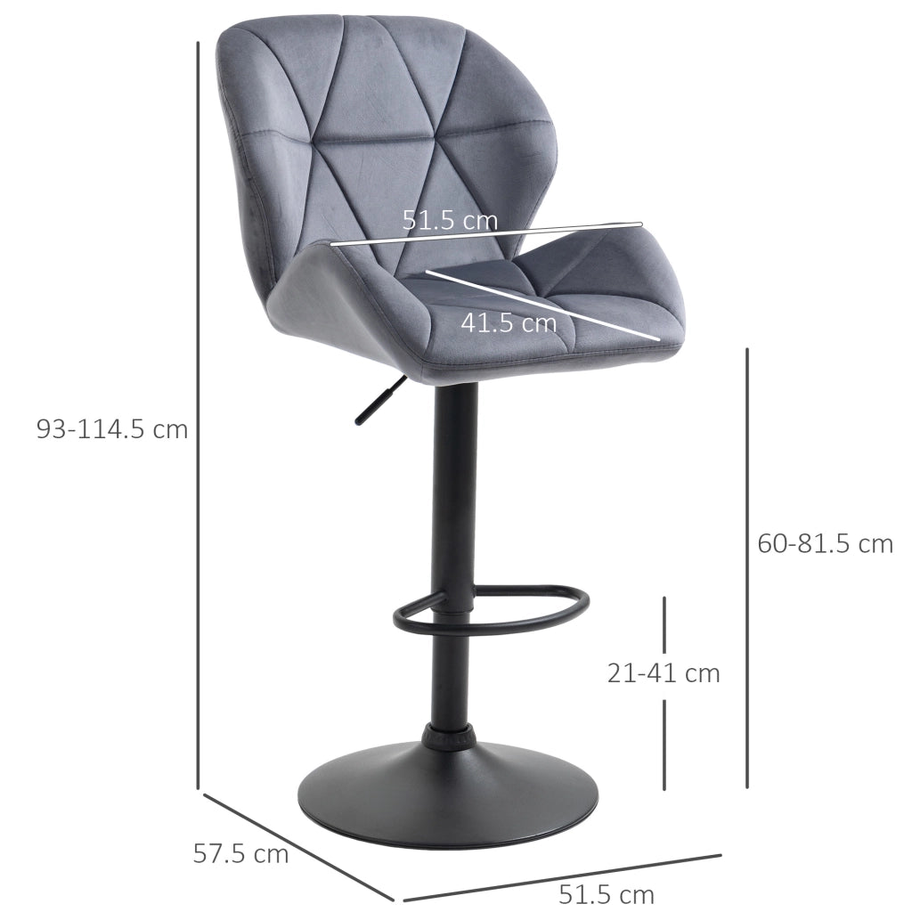 Sgabello da Bar con Schienale Regolabile ¨C Zephmum ¨C Velluto Grigio 51.5x57.5x93-114.5cm