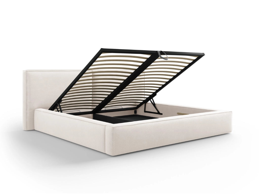 Cosmopolitan Design - Letto a cassettone con testiera doppia "Arendal" 200x200cm in tessuto strutturato beige chiaro 