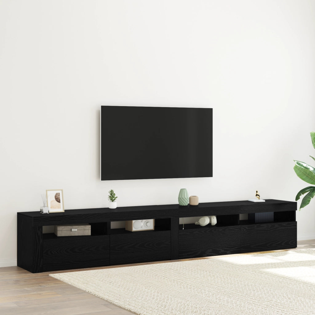 Set di 2 Mobili TV con Luci LED in Rovere Nero Legno Ingegnerizzato