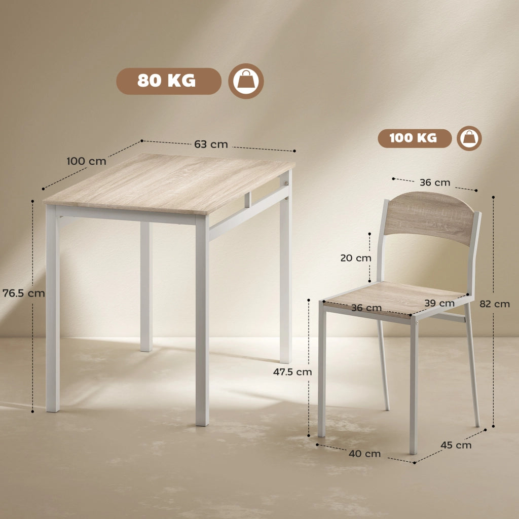 Set da pranzo ¨C zephmum ¨C 1 tavolo rettangolare e 4 sedie in metallo e MDF, grigio e bianco
