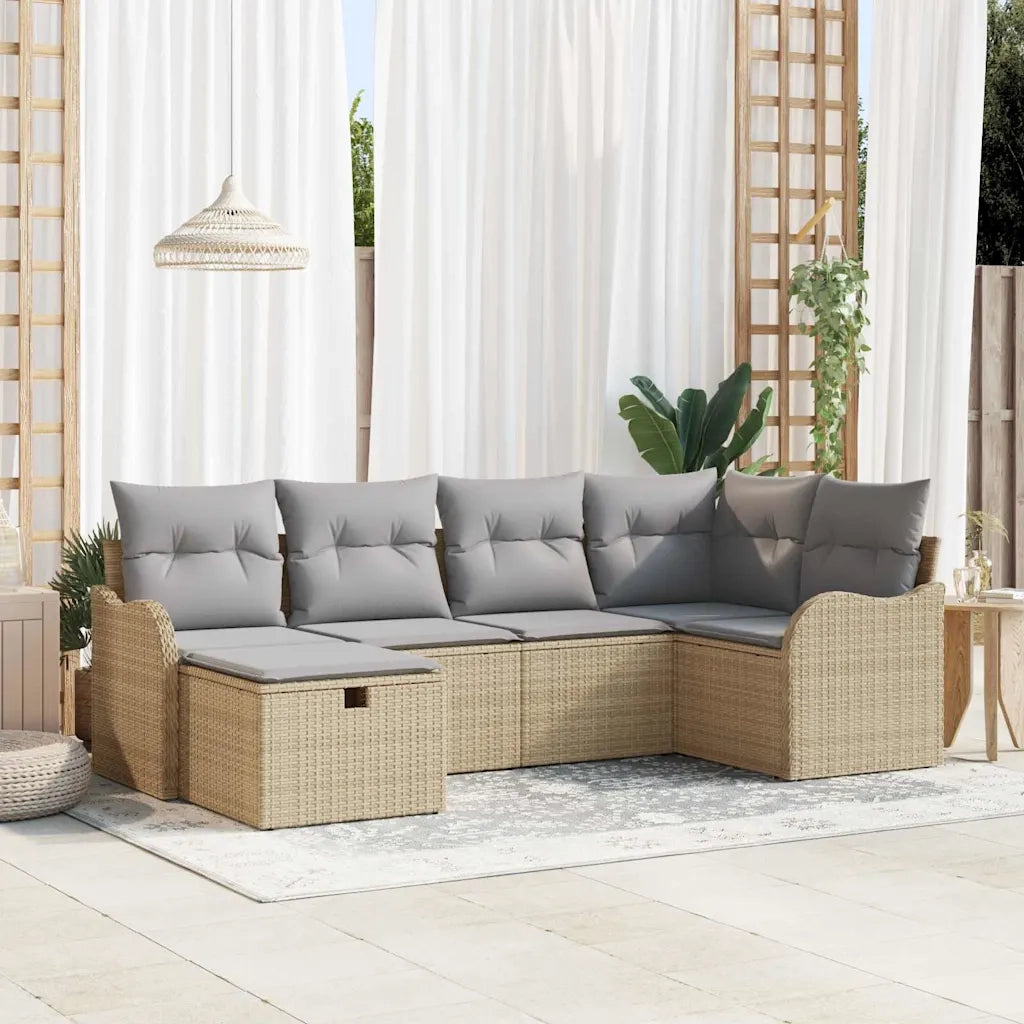 Set Divano da Giardino con cuscino 6 pcs Beige Poly Rattan