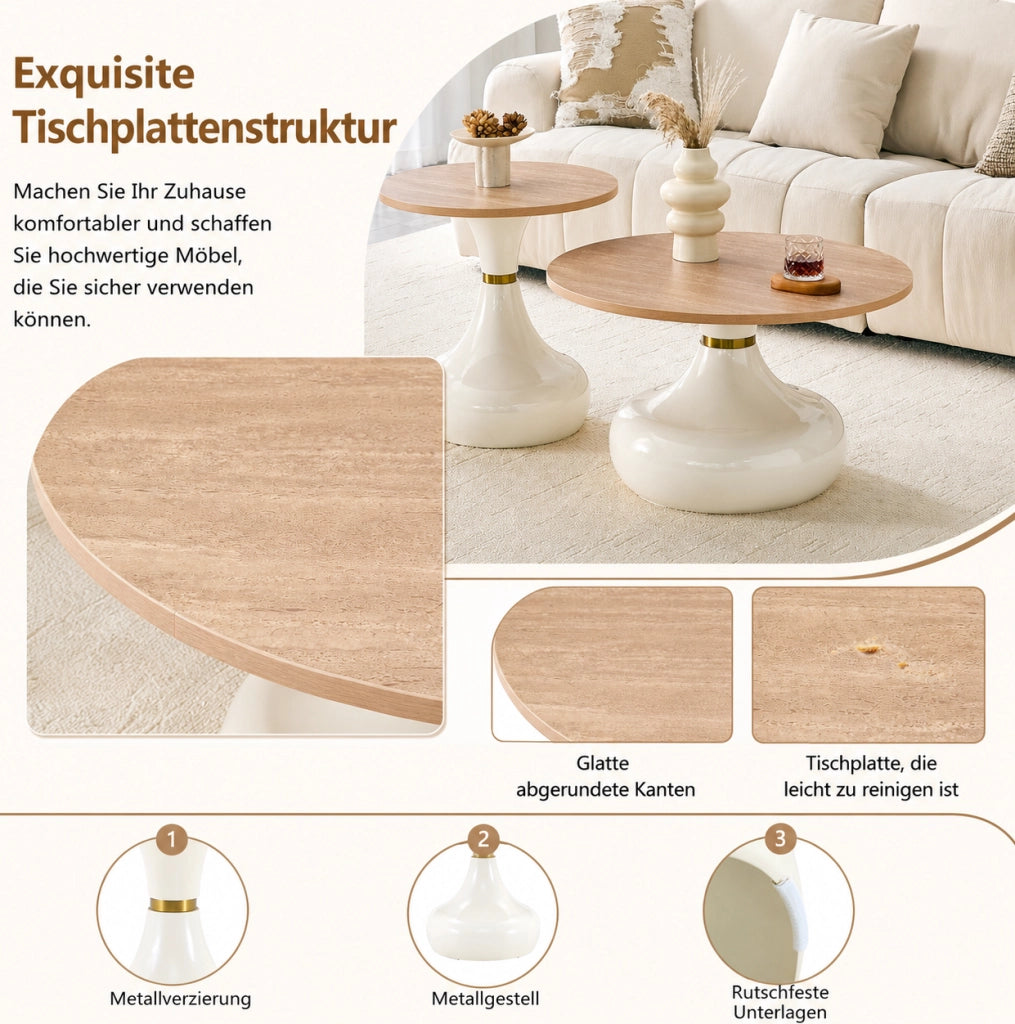 Set di 2 tavolini da caffè sovrapponibili in MDF e metallo; effetto legno; Wood