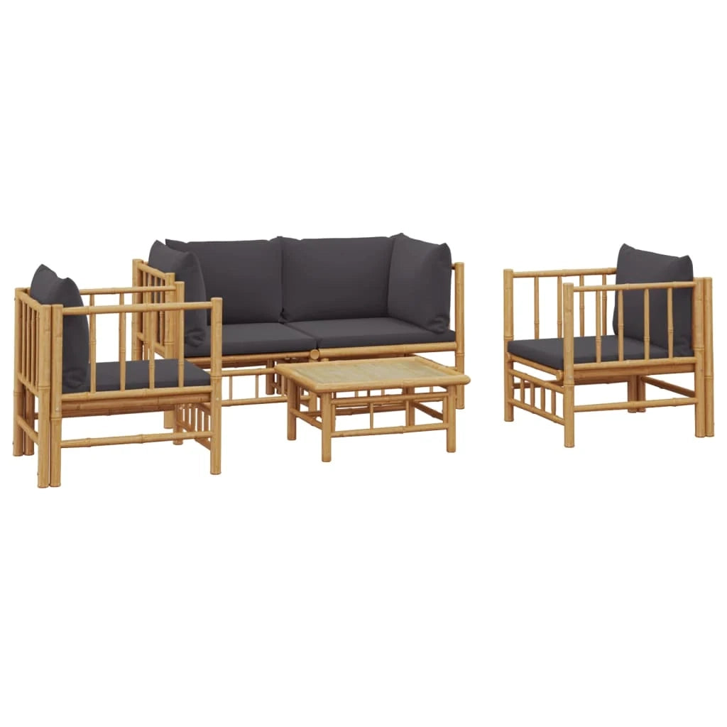 Set di mobili da giardino set da esterno 5 pezzi con cuscini grigio scuro in bambù 02_0016390