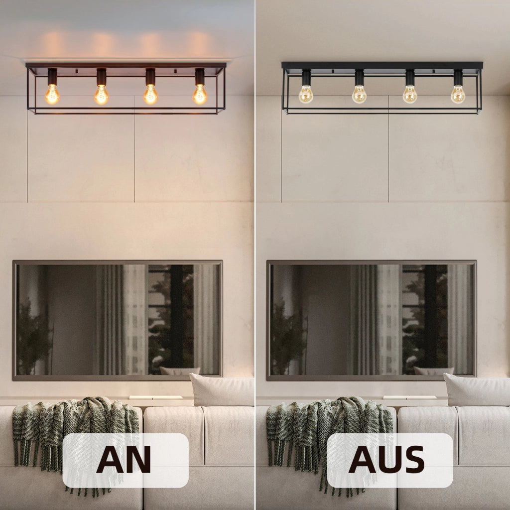 ZMH Lampada da soffitto industriale retrò nera 4 teste E27 con lampadine per camera letto soggiorno cucina corridoio