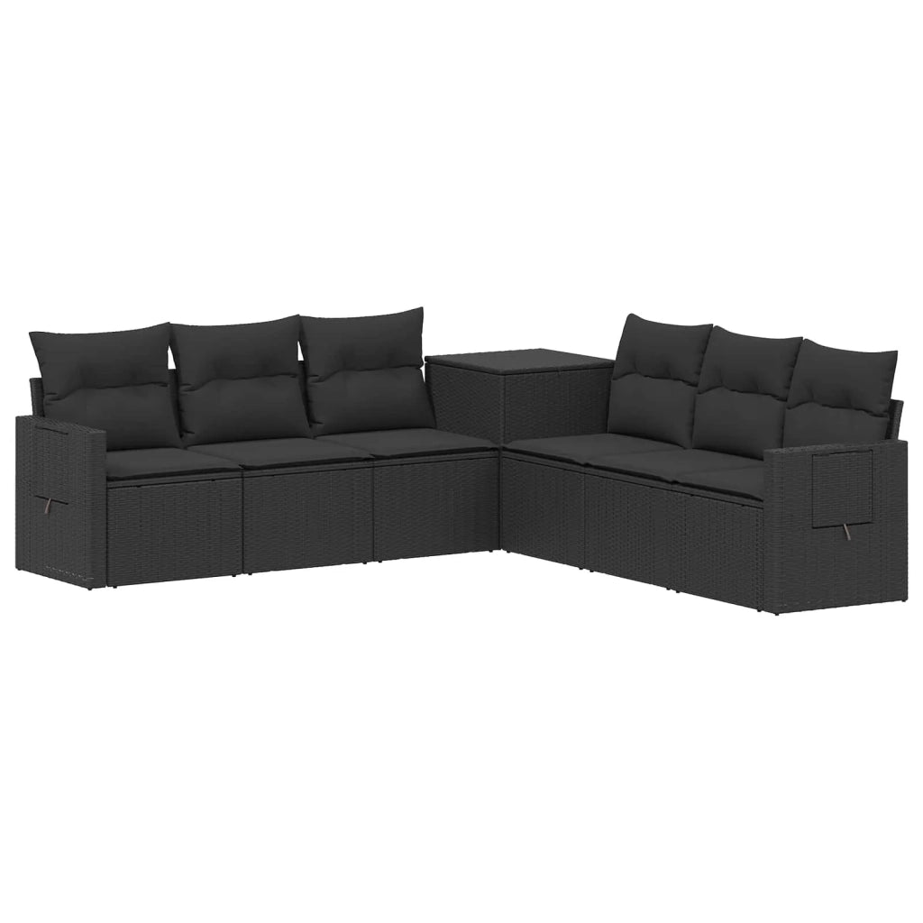 Set di divani 7 pcs Nero Rattan sintetico e Acciaio 3448794