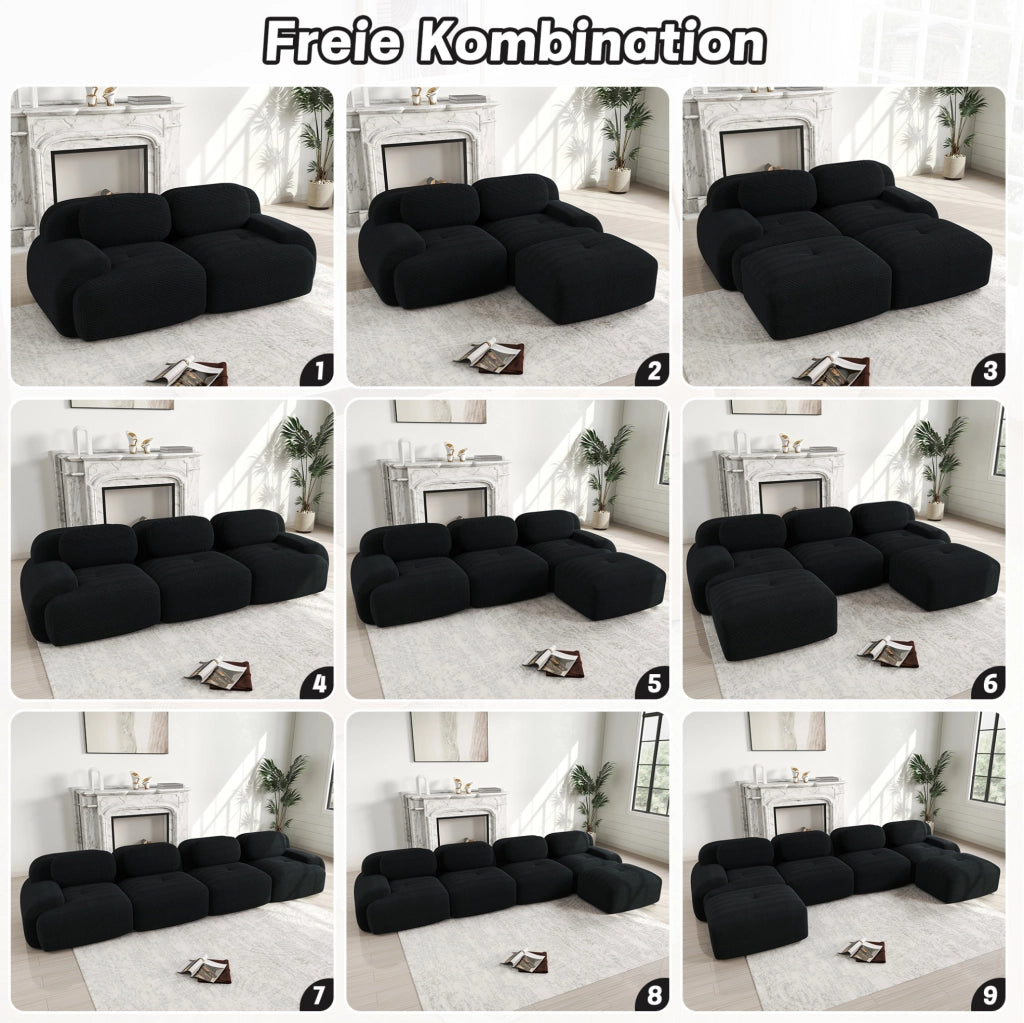 Divano modulare angolare in corduroy; senza telaio; nero