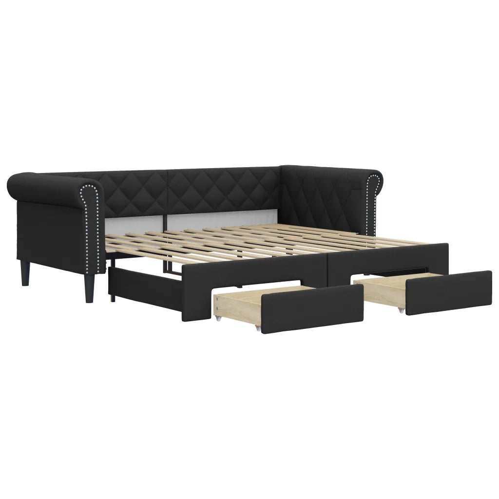Divano Letto Estraibile con Cassetti-Sofa Letto-Daybed Nero 90x200 cm Similpelle