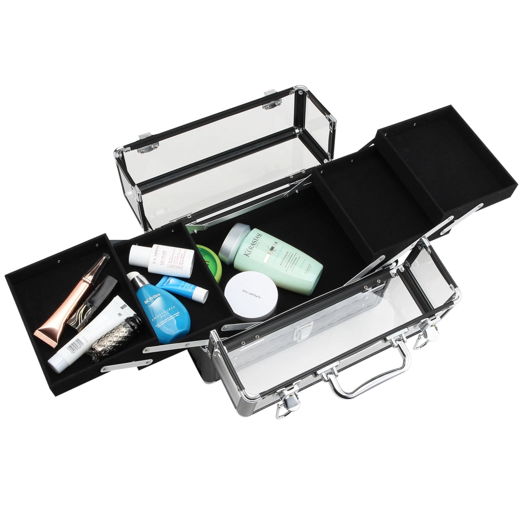 Organizzatore Portatile per Trucco e Gioielli con Bandeje Estraibili ¨C Zephmum ¨C 30x18,5x22 cm Trasparente e Nero