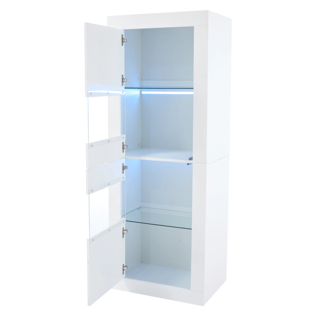 Vetrina bianca con illuminazione LED, 61 x 42 x 162 cm, 2 ante, ripiani in vetro regolabili, mobile espositivo da pavimento