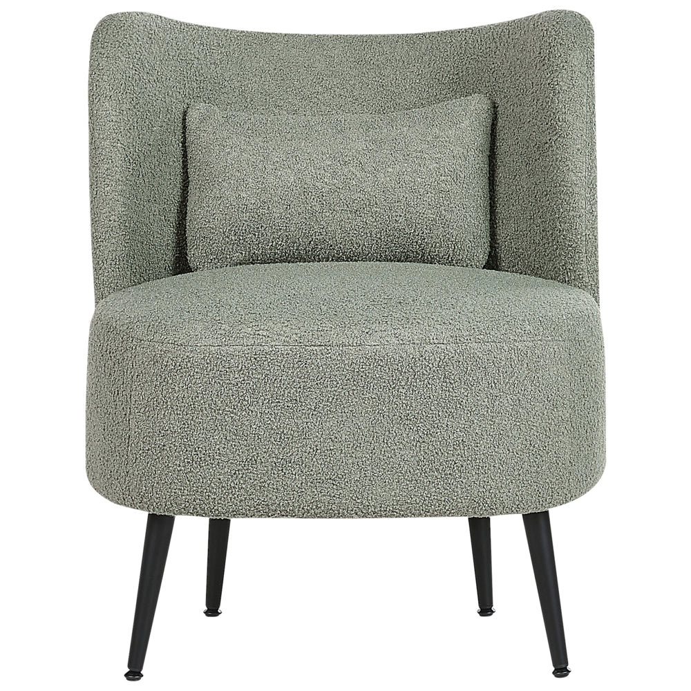 Poltrona da salotto con schienale curvo boucle verde stile glam elegante soggiorno