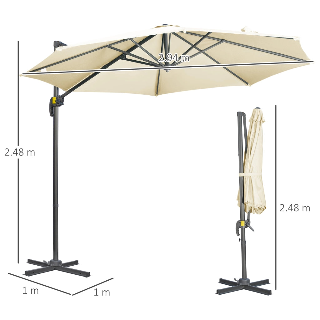 EasyComfort Ombrellone da Giardino Decentrato 3x2.5 m con Angolazione Regolabile e Girevole a 360°, Crema