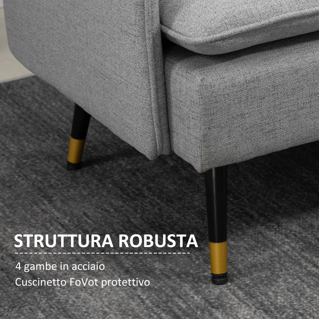 Divano 2 Posti in Tessuto con Cuscini Imbottiti e Gambe in Acciaio 139x68x80cm, Grigio