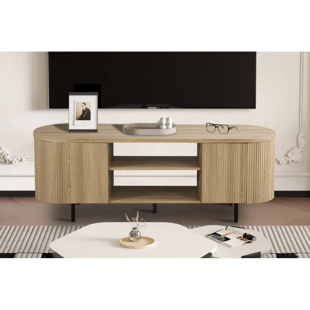 Mobile TV VAGOS - Color rovere naturale - 2 porte & 2 nicchie - 160 cm - Mobile TV arrotondato design e funzionale