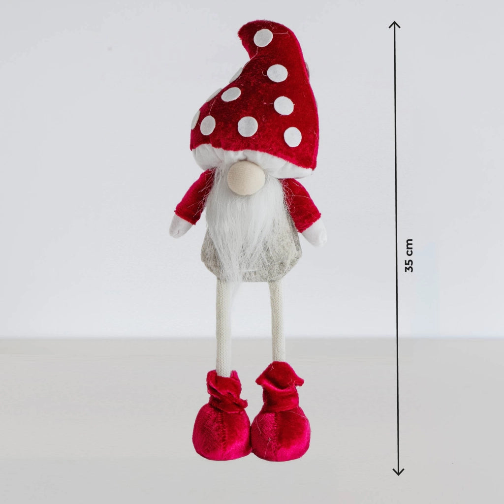 Set 3 Gnomi Natalizi Decorativi con Cappello a Forma di Fungo in Stoffa Rosso e Bianco Decorazioni di Natale per Casa Altezze 22/25/35 cm
