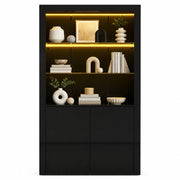 Vetrina 100x35x170 cm nera in MDF e vetro con LED， 2 ante