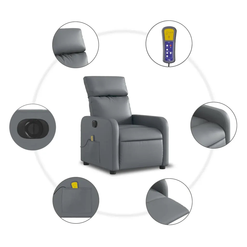 Poltrona Massaggiante Elettrica Reclinabile Grigio Similpelle 3206745