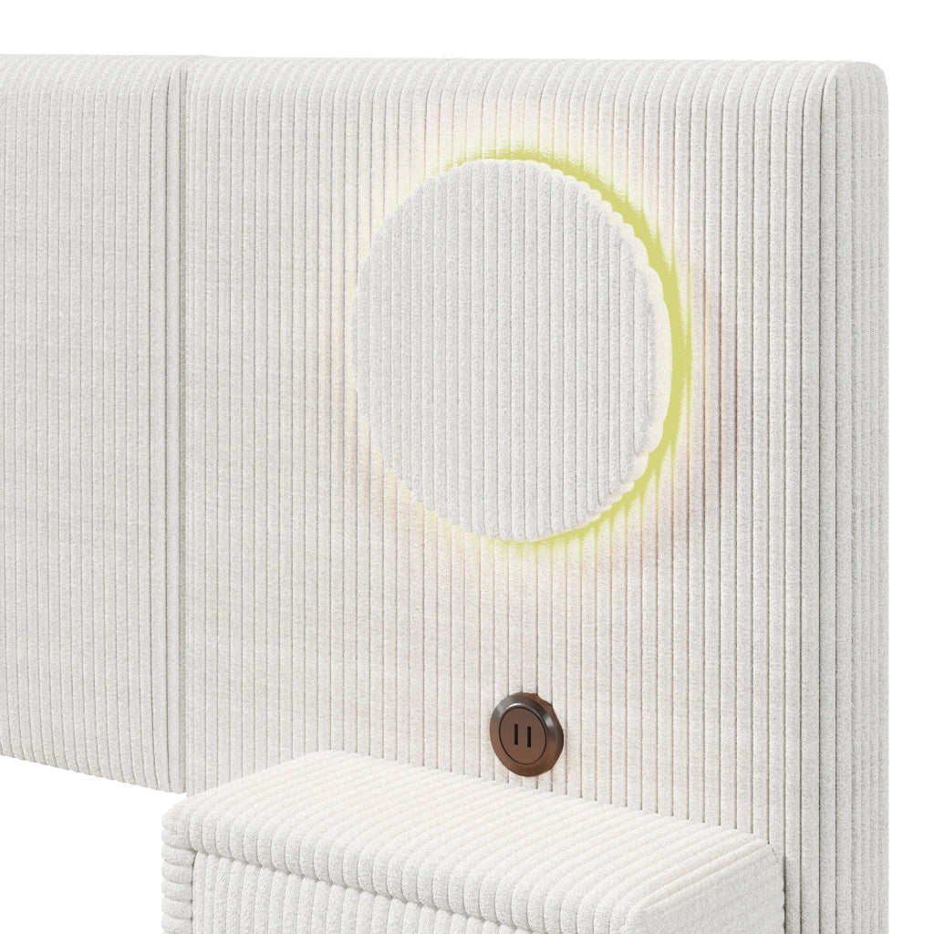 Letto Matrimoniale 180x200 cm con LED; USB e cassetti ai lati; in Velluto Beige