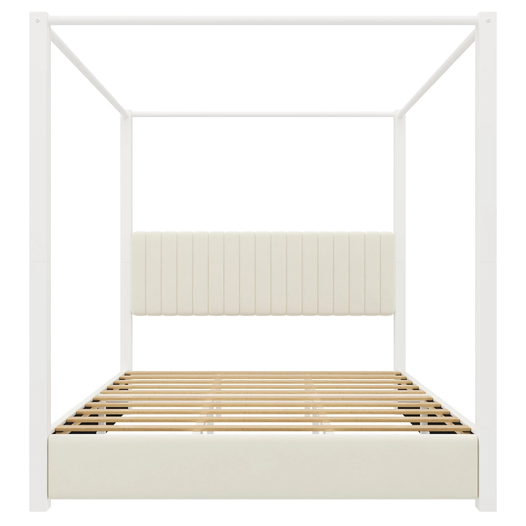 LETTO a baldacchino 180x200 cm in velluto Beige e Bianco