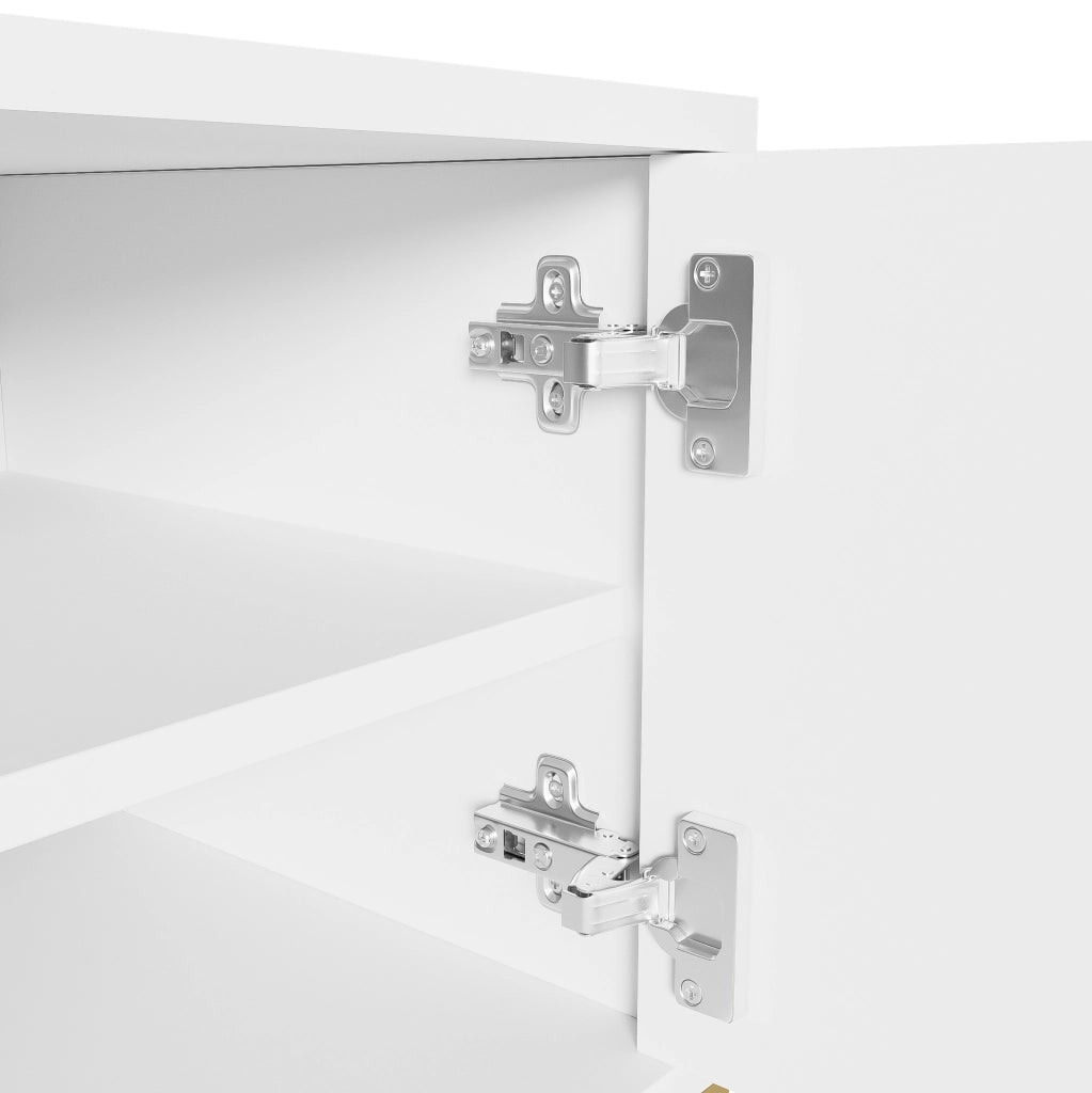 Mobile TV 170 cm bianco con 4 ante, maniglie e gambe dorate