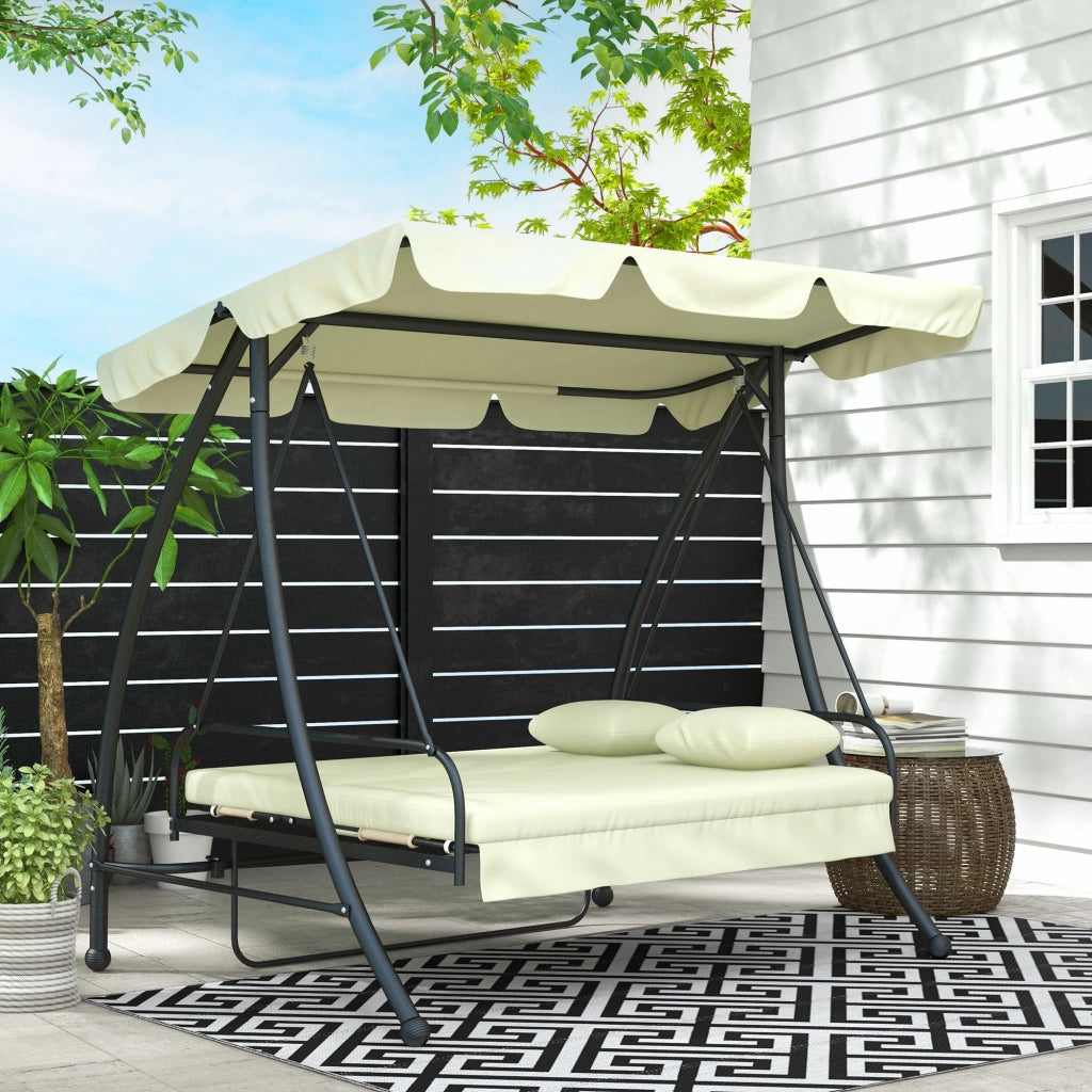 Dondolo da giardino 3 posti con funzione lettino ¨C Xylo ¨C metallo e poliestere bianco 200x125x170 cm