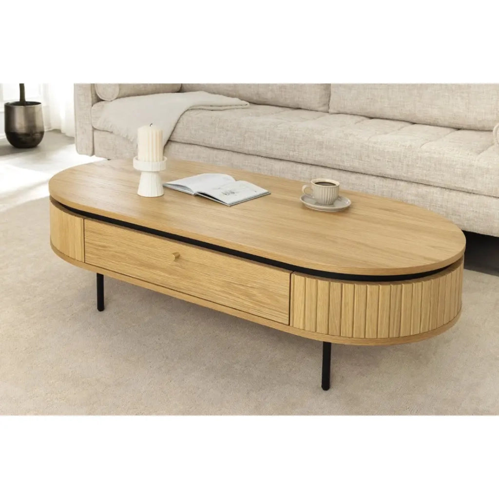 Tavolino basso SOREN 120 cm con 2 cassetti scorrevoli decoro quercia e nero