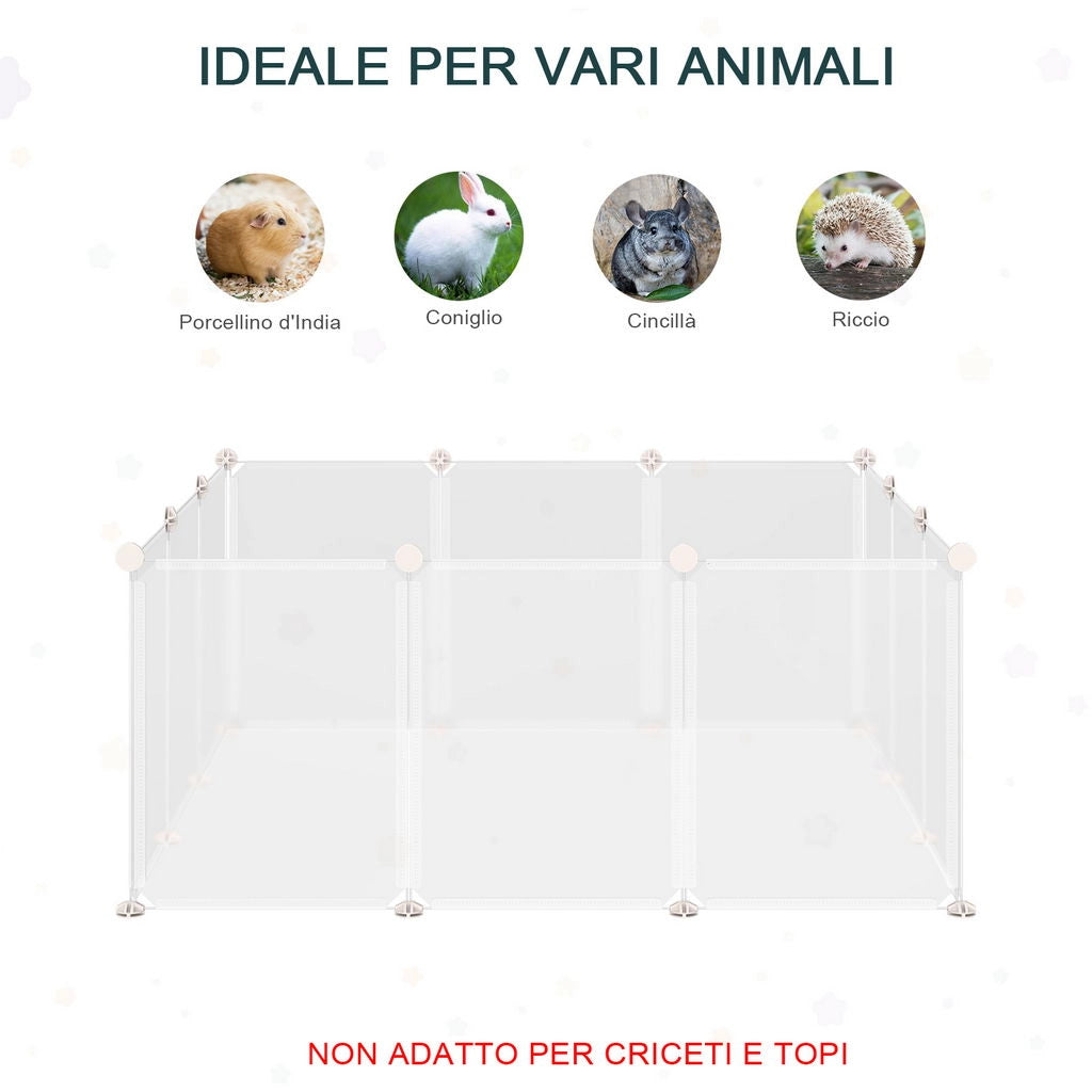 RECINTO PER CONIGLI, CUCCIOLI E PICCOLI ANIMALI MODULABILE IN METALLO E PP, 12 PANNELLI DA 35X45 CM BIANCO
