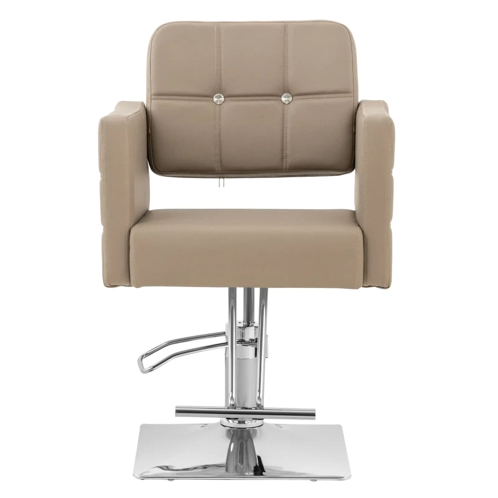 Poltrona professionale da parrucchiere con poggiapiedi altezza seduta 45-55 cm 150 kg acciaio inox PU beige 14_0008980
