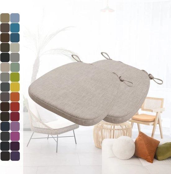 Set di 2 cuscini per poltrone con nastri, cuscino di seduta comodo e lavabile antiscivolo, ideale per la decorazione di casa e giardino, varie colori e dimensioni disponibili (40 x 38 x 3 cm, taupe)