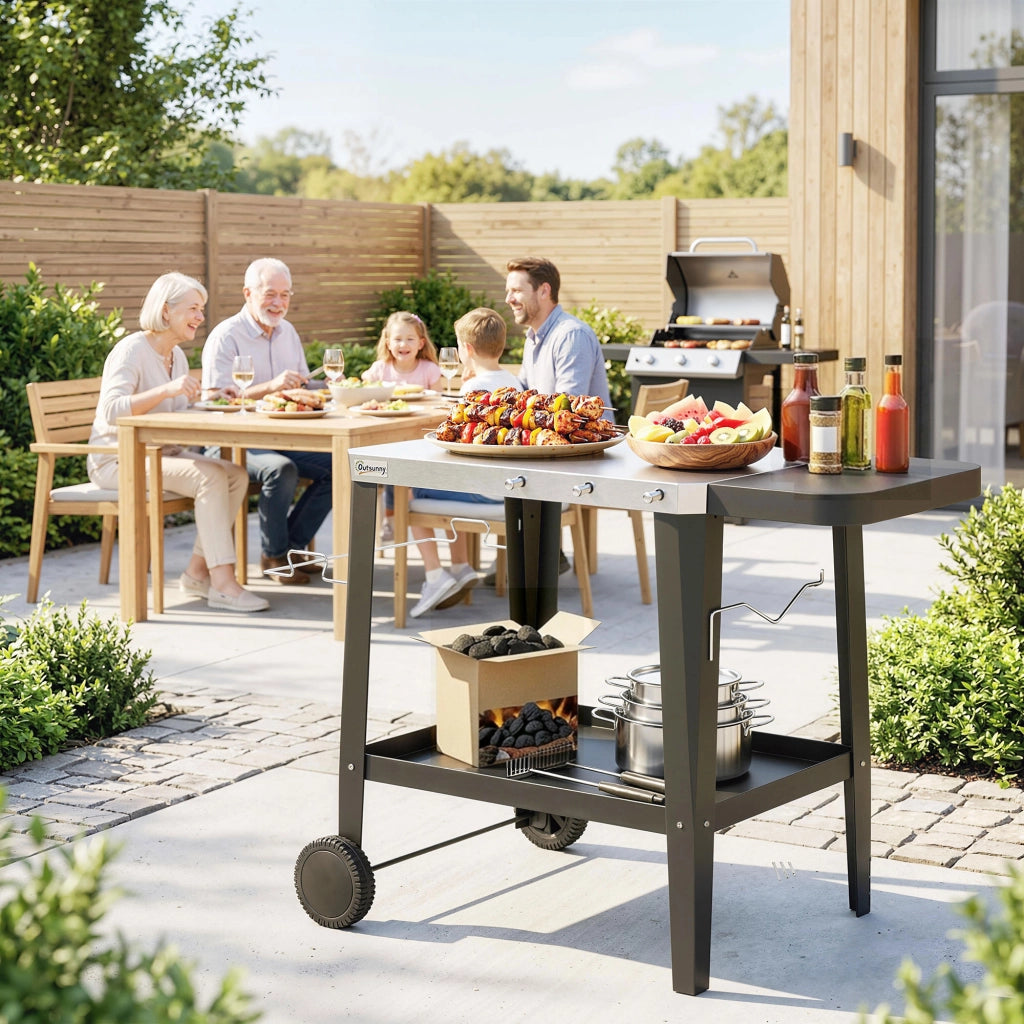 Carrello da cucina mobile con ganci e portarotoli ¨C zephmum ¨C Nero Edelstahl 115x67.5x80.5 cm