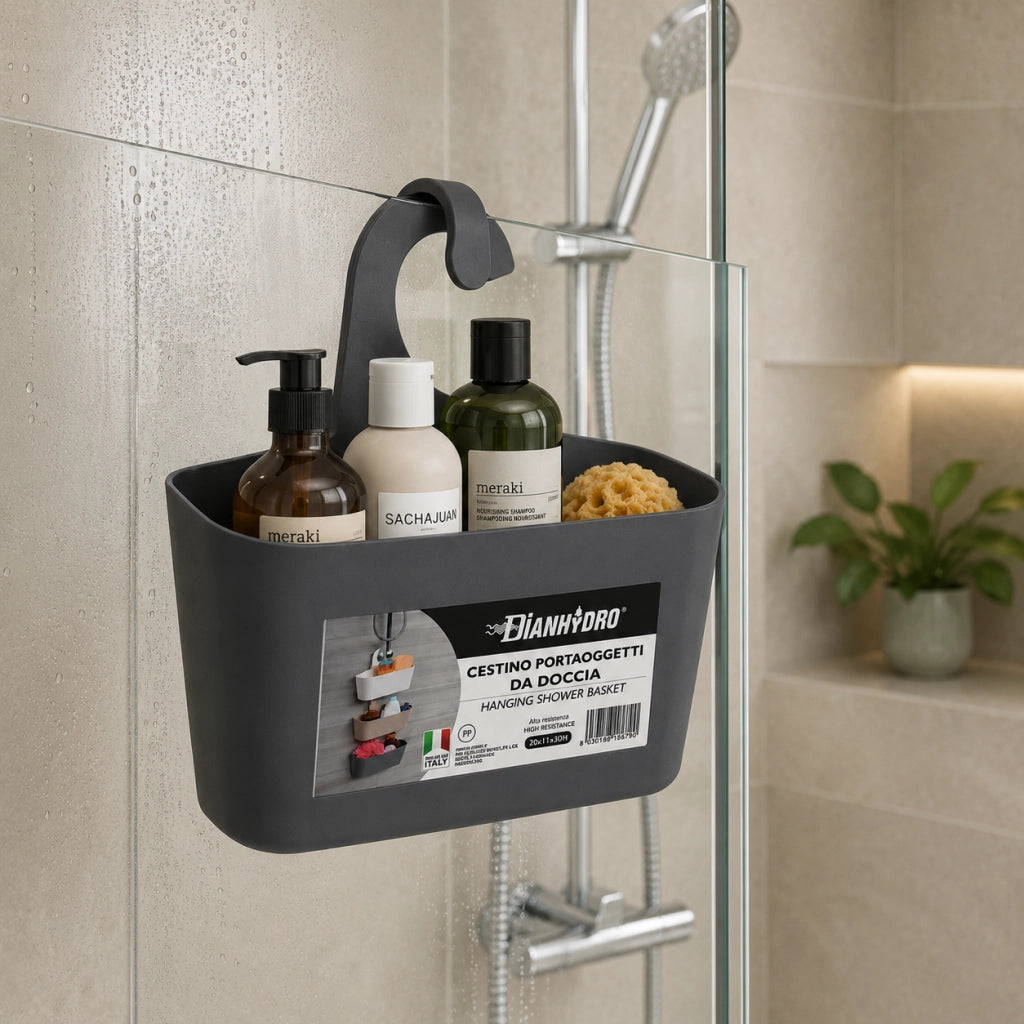 Cestino Portaoggetti Doccia DH Gancio Duroplast Grigio 26x9x26,5 cm