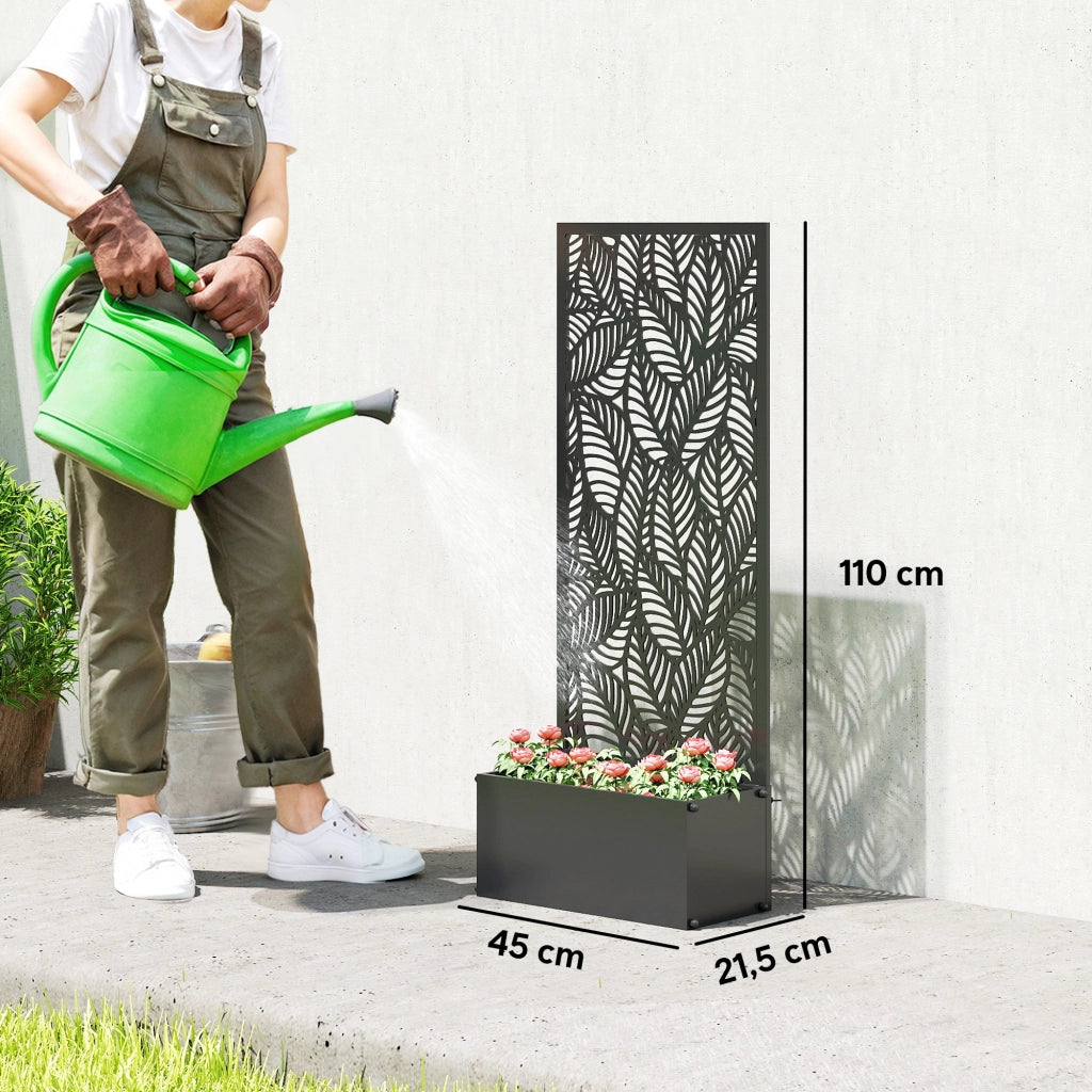 Fioriera con griglia e frangivista per piante rampicanti ¨C zephmum ¨C metallo nero 45x21.5x110 cm