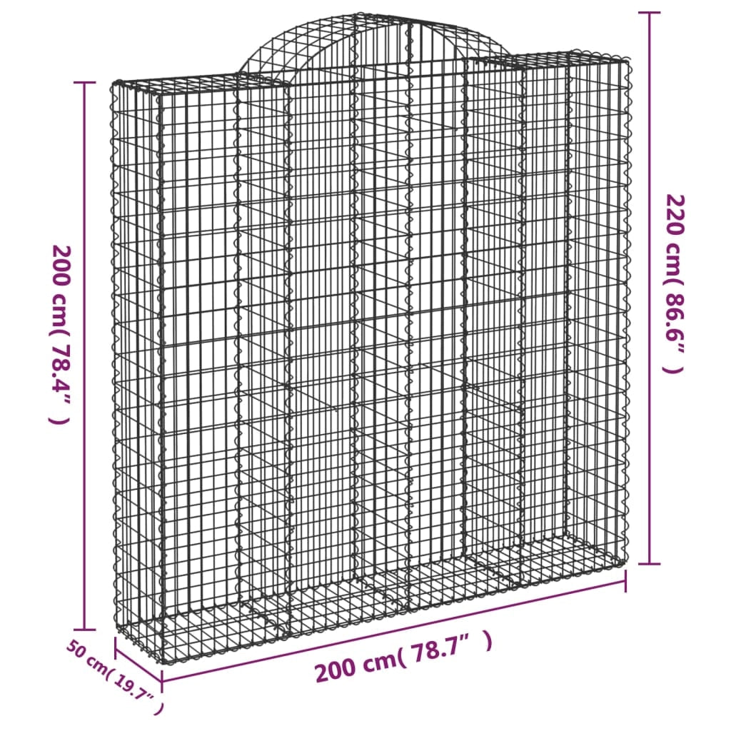 Set di 4 gabbioni ad arco per recinzione gabbia o muro di contenimento 200 x 50 x 200/220 cm ferro zincato argento 02_0041447