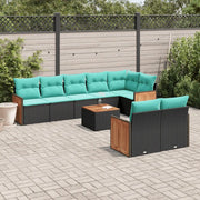 Set Divani da Giardino 9 pz con Cuscini Nero in Polyrattan 3227835
