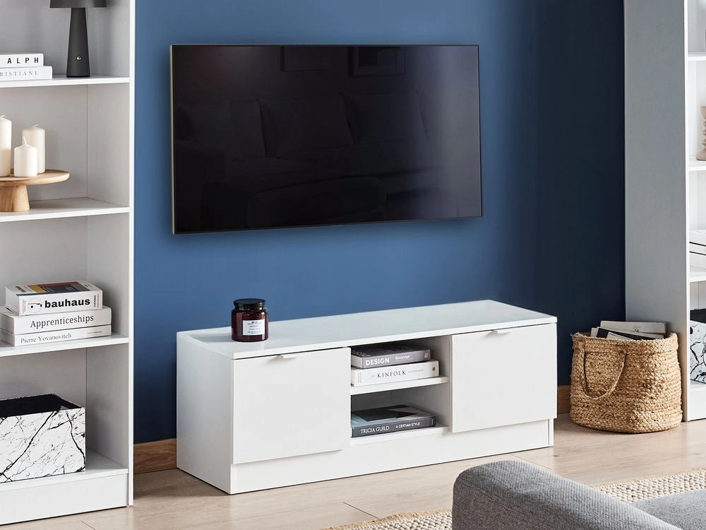 Porta TV in truciolato bianco 102 cm 2 cassetti portaoggetti 2 ripiani Soggiorno di design scandinavo