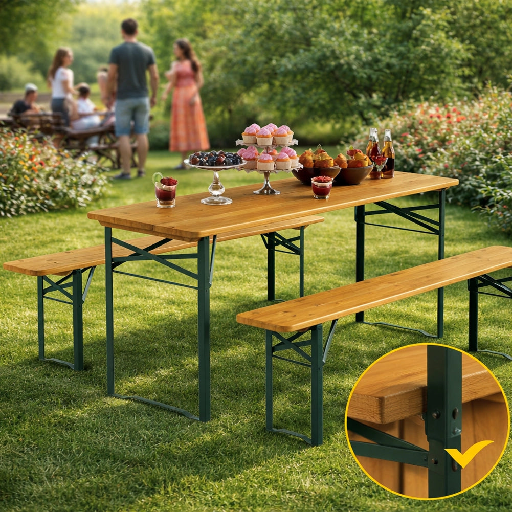 Set Birreria con 2 Panche e Tavolo Pieghevole Seduta Ergonomica e Salvaspazio