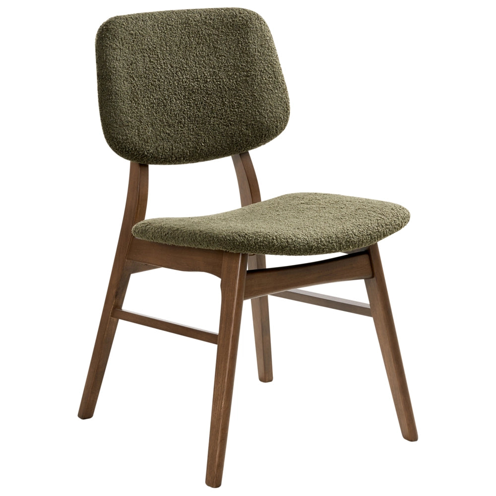 Set di 2 sedie da pranzo Struttura in legno di gomma scuro Seduta in tessuto boucle verde Design retrò senza braccioli