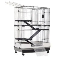 Gabbia a 3 Piani in Metallo con Vassoio per Roditori, Conigli e Furetti con 4 Ruote, 81.2x52.7x114cm, Nera