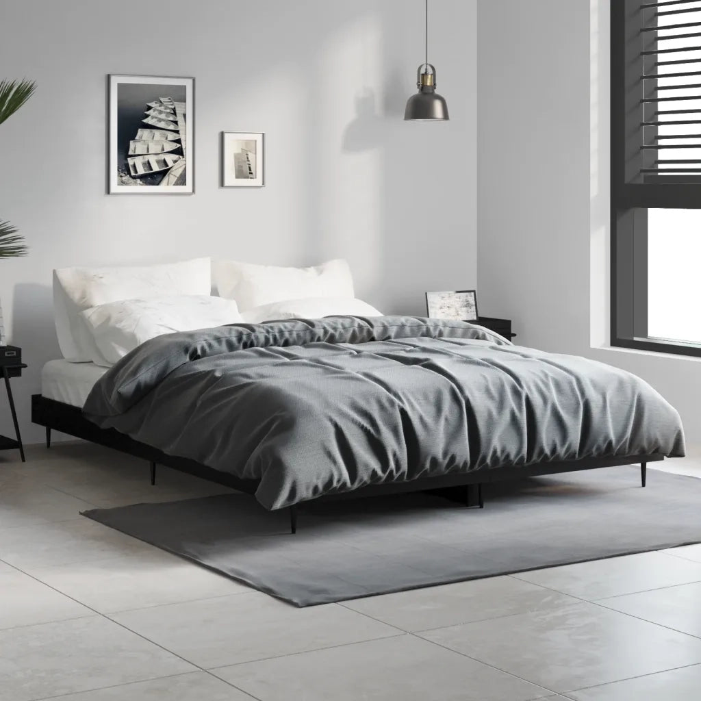 Letto matrimoniale | Letto per adulti | Giroletto Nero 135x190 cm in Legno Multistrato
