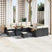 Set di Divani da Giardino 13 Pezzi con Cuscini Nero Polirattan Acacia