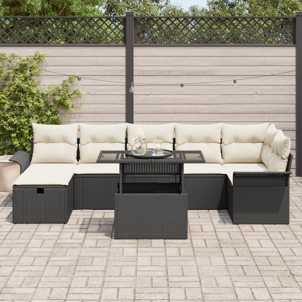 Set di Divani da Giardino 8 Pezzi con Cuscini Nero Polyrattan