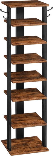 Scaffale per scarpe a 8 livelli, rete per scarpe sottile, cassettone per scarpe con 2 ganci, piattaforma, spazio risparmiato, stabilità, per ingresso, soggiorno, camera da letto