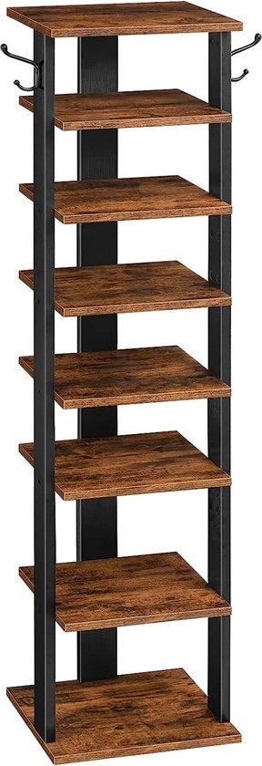 Scaffale per scarpe a 8 livelli, rete per scarpe sottile, cassettone per scarpe con 2 ganci, piattaforma, spazio risparmiato, stabilità, per ingresso, soggiorno, camera da letto
