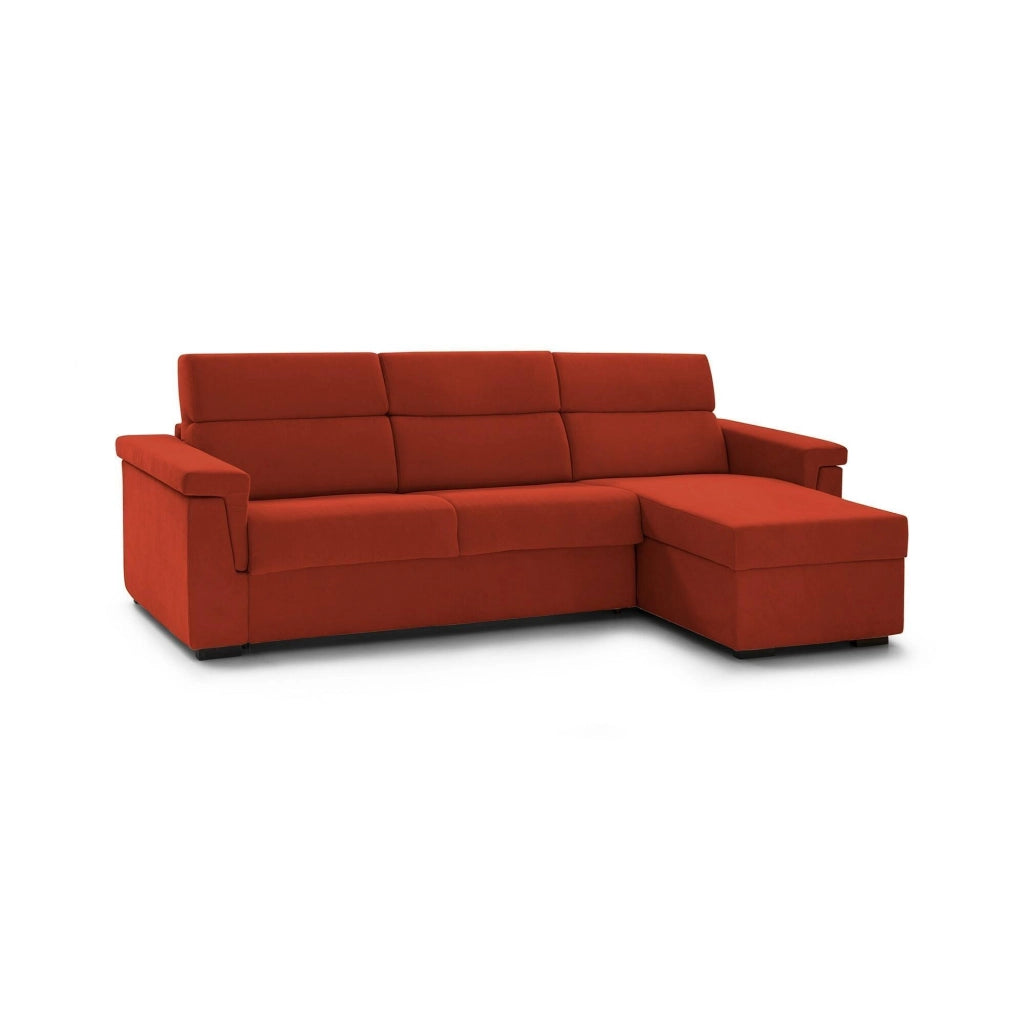 Esca, Divano Letto con Penisola Sfoderabile Made in Italy, 285x160 cm Arancione