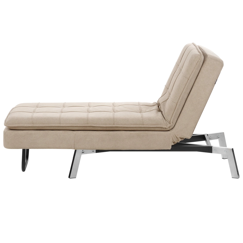 Chaise longue Tessuto Beige capitonnè Schienale e Gambe Regolabili Modern Glam