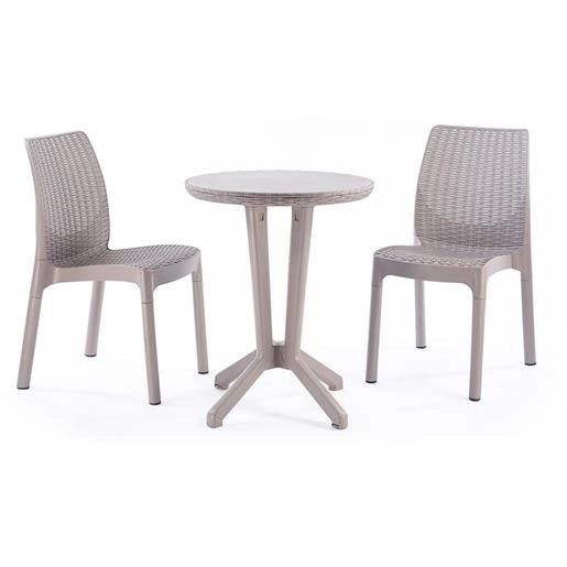 Set tavolo + 2 sedie bistro bianco tipo rattan